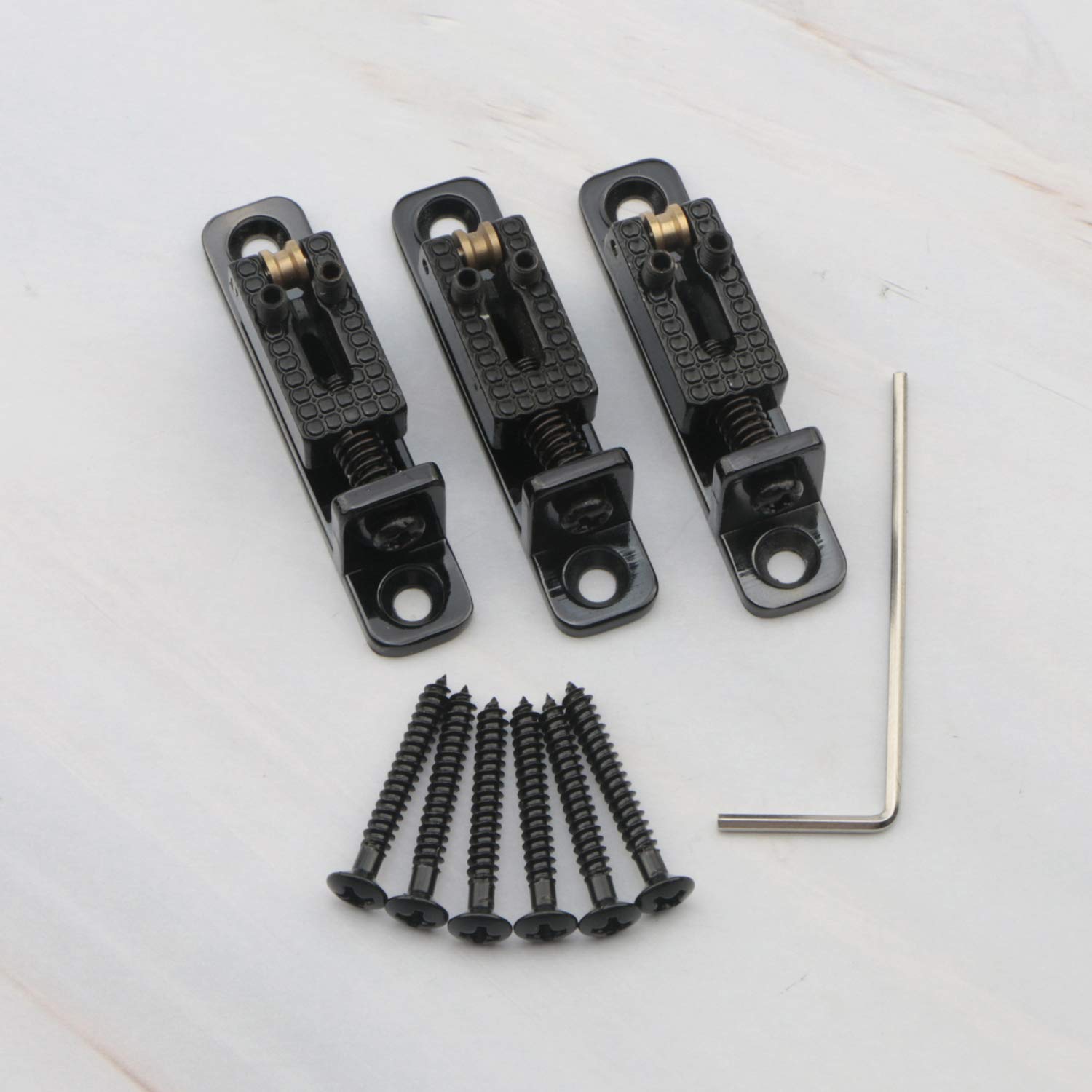 Swhmc Separate Roller Bridge Saddles for Cigar Box Guitar 3PCS Roller Saddles Bridge Set, Black